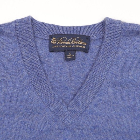 Brooks Brothers 2-Ply Scottish Cashmere Sweater Size Large V-Neck Pullover Blue - Picture 6 of 7